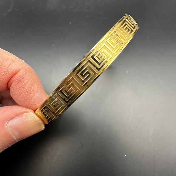 Greek Key Bangle Bracelet Hinge Gold tone Minimalist Casual Jewelry - Picture 8 of 8